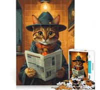 Puzzle da 1000 pezzi per adulti: Il gatto con il cappello che legge il giornale in bagno, giocattolo educativo, interazione genitore-figlio, ideale come regalo per tutta la famiglia 38x52cm