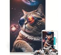 Puzzle da 1000 pezzi per adulti "Il Gatto Cosmico Mander" antistress decorazione perfetta con poster e foglio di curiosità abbinati 38x26cm