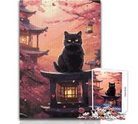 Puzzle da 1000 pezzi per adulti Il gatto della notte di luna Giappone Goditi un dolce relax e svago Vestibilità stabile Taglio preciso Dimensioni del giocattolo: 38x26cm