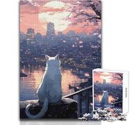 Puzzle da 1000 pezzi per adulti Il gatto della notte di luna Giappone Goditi un dolce relax e svago Vestibilità stabile Taglio preciso Dimensioni del giocattolo: 38x26cm