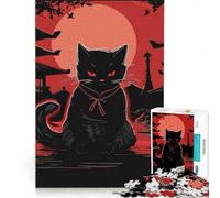 Puzzle da 1000 pezzi per adulti "Il gatto di notte sulla luna - Giappone" antistress decorazione perfetta con poster e foglio di curiosità abbinati 50x75cm