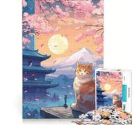 Puzzle da 1000 pezzi per adulti "Il gatto di notte sulla luna - Giappone" antistress decorazione perfetta con poster e foglio di curiosità abbinati 50x75cm