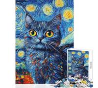 Puzzle da 1000 pezzi per adulti "Il gatto di Van Gogh - Notte stellata" Gioco divertente da assemblare ideale come regalo per tutta la famiglia (dimensioni 38x52cm)