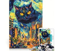 Puzzle da 1000 pezzi per adulti "Il gatto sopra la città", gioco rompicapo, taglio di precisione, collezione d'artista, belle arti 50x75cm
