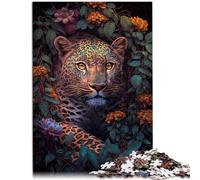 Puzzle da 1000 pezzi per adulti Il leopardo fiorito divertente giochi per tutta la famiglia decorazione da parete unico compleanno 26 x 38 cm