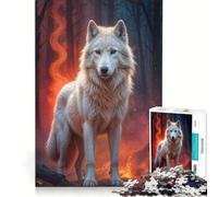 Puzzle da 1000 pezzi per adulti "Il lupo bianco nel bosco infuocato" antistress di difficoltà elevata ideale come regalo di Natale 38x52cm