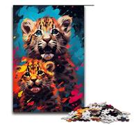 Puzzle da 1000 pezzi per adulti il piccolo leopardo è circondato da schizzi Molti puzzle colorati sono ideali come regalo per tutta la famiglia 75x50 cm