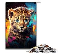 Puzzle da 1000 pezzi per adulti il piccolo leopardo è circondato da schizzi Un sacco di puzzle educativi colorati gioco educativo per compleanno e Natale 75x50 cm
