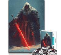 Puzzle da 1000 pezzi per adulti, il possente cavaliere medievale, difficile da completare ma divertente e umoristico, con poster abbinato e foglio di quiz (50x75cm)