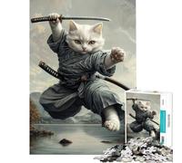 Puzzle da 1000 pezzi per adulti Il potere del gatto samurai giochi per famiglie giocattoli stimolanti ottimi regali e antistress (dimensioni 50x75cm)
