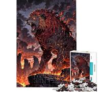 Puzzle da 1000 pezzi per adulti: Il Re Leone infuocato che ruggisce tra le rovine di pietra Gioco interattivo per adulti sfida impegnativa per compleanno e Natale (dimensioni 38x52cm)