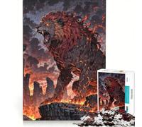Puzzle da 1000 pezzi per adulti: Il Re Leone infuocato ruggisce tra le rovine di pietra, giochi per famiglie, divertimento in famiglia, regali per amici e parenti 50x75cm