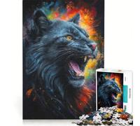 Puzzle da 1000 pezzi per adulti "Il ruggito del gatto nero" gioco pratico impegnativo e stimolante adatto come decorazione da scrivania 38x26cm