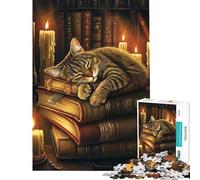 Puzzle da 1000 pezzi per adulti "Il sonnellino del gatto tra i libri" Puzzle per adulti Giochi per famiglie Sfida difficile Sfida educativa (dimensioni 38x26cm)