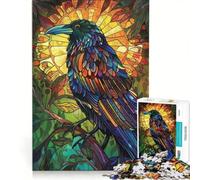 Puzzle da 1000 pezzi per adulti "Il volo del corvo" vetrata artistica gioco impossibile impegnativo da completare ideale come regalo 50x75cm