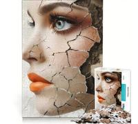 Puzzle da 1000 pezzi per adulti "Il volto screpolato con rossetto rosso" gioco pratico difficile e stimolante adatto come decorazione da scrivania 50x75cm