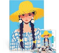 Puzzle da 1000 pezzi per adulti Illustrazione artistica minimalista di una ragazza con un cappello estivo sfida educativa Idee regalo 38x26cm
