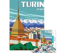Puzzle da 1000 pezzi per adulti illustrazione di un poster di viaggio di Torino Italia gioco intellettuale per famiglie schema di assemblaggio ottimo regalo e giocattolo (dimensioni 38x26cm)