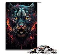 Puzzle da 1000 pezzi per adulti illustrazione psichedelica colorata di una tigre malvagia giochi rilassanti per famiglie antistress sfida difficile 75x50 cm