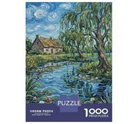 Puzzle Da 1000 Pezzi Per Adulti Impressionistic Cottage by Pond with Lilies Puzzle Per Adulti Giocattoli Antistress Regalo Di Compleanno Interazione Genitore-figlio 70x50cm/1000pcs