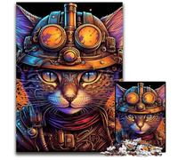 Puzzle da 1000 pezzi per adulti, in legno, a forma di gatto steampunk, rompicapo interattivo per famiglie, adatto dai 14 anni in su, 50x75CM/19,68x29,52 pollici.
