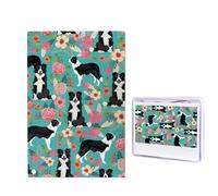 Puzzle da 1000 pezzi per adulti in legno impegnativo puzzle Border Collie Florals Foto Puzzle personalizzato per adulti e bambini Famiglia Notti di gioco 50 x 49,5 cm Puzzle
