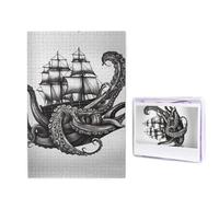 Puzzle da 1000 pezzi per adulti in legno impegnativo puzzle in legno bianco e nero polpo e nave puzzle con foto personalizzata per adulti e bambini notti di gioco in famiglia 50 x 49,5 cm puzzle