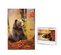Puzzle da 1000 pezzi per adulti in legno impegnativo puzzle orso bruno in autunno foto puzzle personalizzato per adulti e bambini serate di gioco in famiglia 50 x 49,5 cm Puzzle