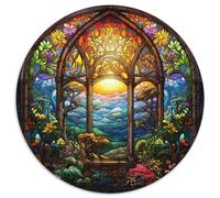 Puzzle da 1000 pezzi per adulti, in vetro colorato, con giardino, rotondo, giocattolo, regalo educativo, intellettuale, rilassante, divertente, gioco per famiglie (67,5x67,5 cm)