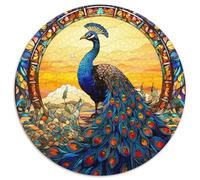 Puzzle da 1000 pezzi per adulti, in vetro colorato, raffigurante un pavone, puzzle rotondo, impegnativo, fai da te, per appassionati, regalo perfetto per rilassarsi (67,5x67,5 cm)