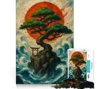 Puzzle da 1000 pezzi per adulti Isola con albero bonsai e cancello torii,pezzi ben definiti,attività stimolante per la mente,divertimento rilassante,regalo artistico di compleanno 50x75cm