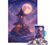 Puzzle da 1000 pezzi per adulti isola con mulino a vento fantasy al chiaro di luna divertimento a casa attività decorazione per la casa giocattoli per la casa per ragazzi dai 14 anni in su 38x26cm