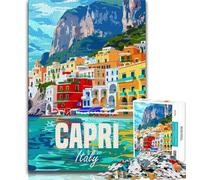 Puzzle da 1000 pezzi per adulti, Isola di Capri, Italia, giocattoli educativi per l'apprendimento, giochi per famiglie con poster abbinato e foglio di quiz, 50x75cm