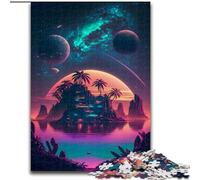 Puzzle da 1000 pezzi per adulti "Isola nello spazio" in legno regalo perfetto per bambini dai 14 anni in su 50x75cm decorazione fai da te regalo per le feste stimolante per il cervello.