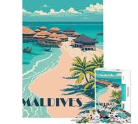 Puzzle da 1000 pezzi per adulti Isole Maldive Asia Sole Impegnativo da completare Motivo Assemblaggio Decorazione per la casa Giocattolo per ragazzi dai 14 anni in su (38x26cm)