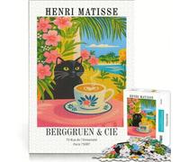 Puzzle da 1000 pezzi per adulti ispirato a Henri Matisse raffigurante un gatto e un caffè Gioco impossibile antistress compleanno e Natale 38x52cm