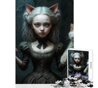 Puzzle da 1000 pezzi per adulti ispirato ad Alice nel Paese delle Meraviglie con gatto e compagno felino giocattolo educativo opera d'arte regalo giochi per famiglie con poster abbinato e foglio