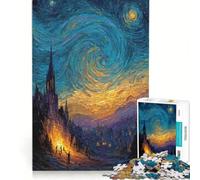 Puzzle da 1000 pezzi per adulti ispirato al dipinto di un villaggio nella Notte Stellata ideale per giochi in famiglia un divertente antistress un regalo di compleanno o un'occasione speciale 38x52cm