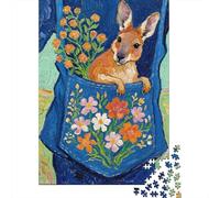 Puzzle Da 1000 Pezzi Per Adulti Kangaroo with Flowers Art Print Puzzle Per Adulti Giochi Rilassanti Migliorano La Memoria Riduzione Dello Stress Regali 52x38cm/1000pcs