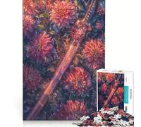Puzzle da 1000 pezzi per adulti Katana tra le dalie gioco per famiglie rilassante e stimolante per la mente collezione d'artista belle arti 38x52cm