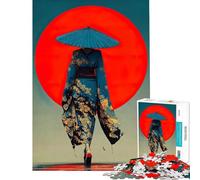 Puzzle da 1000 pezzi per adulti kimono giapponese con ombrello e sole rosso Divertimento a casa rompicapo per passare il tempo durante le vacanze adatto a persone dai 14 anni in su (38x52cm)
