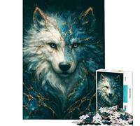 Puzzle da 1000 pezzi per adulti Kintsugi Spirito del Lupo in blu e oro sfida impegnativa da completare assemblaggio decorazione per la casa giocattolo per ragazzi dai 14 anni in su (50x75cm)
