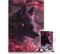 Puzzle da 1000 pezzi per adulti Kitsune nero Volpe malvagia Goditi un dolce relax e svago Vestibilità stabile Taglio preciso Dimensioni del giocattolo: 38x26cm