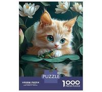 Puzzle Da 1000 Pezzi Per Adulti Kitten And Frog on Lily Pad Cornish Rex Cat Puzzle Per Adulti Gioco Rompicapo Ma Divertente E Umoristico È Ideale Come Regalo 38x26cm/1000pcs