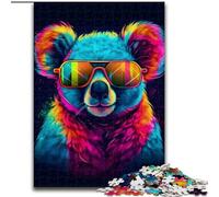Puzzle da 1000 pezzi per adulti, Koala al neon con occhiali da sole, puzzle in legno, idea regalo per le feste, opera d'arte umoristica, opera d'arte dettagliata, 1000 pezzi(50x75cm)