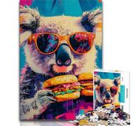 Puzzle da 1000 pezzi per adulti Koala che mangia un hamburger, giocattoli educativi per l'apprendimento, giochi per famiglie, migliora l'amore tra coppie, 75x50cm