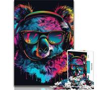 Puzzle da 1000 pezzi per adulti Koala con cuffie e occhiali da sole 1000 pezzi per adulti ideale come regalo per tutta la famiglia dai 14 anni in su 26x38cm