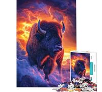 Puzzle da 1000 pezzi per adulti "La maestosità del bisonte nella tempesta" - Gioco rompicapo - Schema di assemblaggio - Regalo per amici e familiari (Dimensioni 50x75cm)