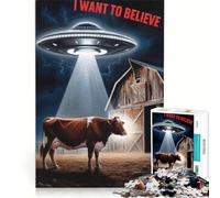 Puzzle da 1000 pezzi per adulti "La mucca e l'UFO", gioco educativo, divertente e umoristico, regalo di compleanno, regalo 38x26cm