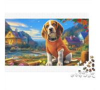 Puzzle da 1000 pezzi per adulti "La sfida impossibile" in cartone riciclato al 100%, raffigurante un Beagle in una città fantastica. Dimensioni: 52x38 cm/1000 pezzi.
